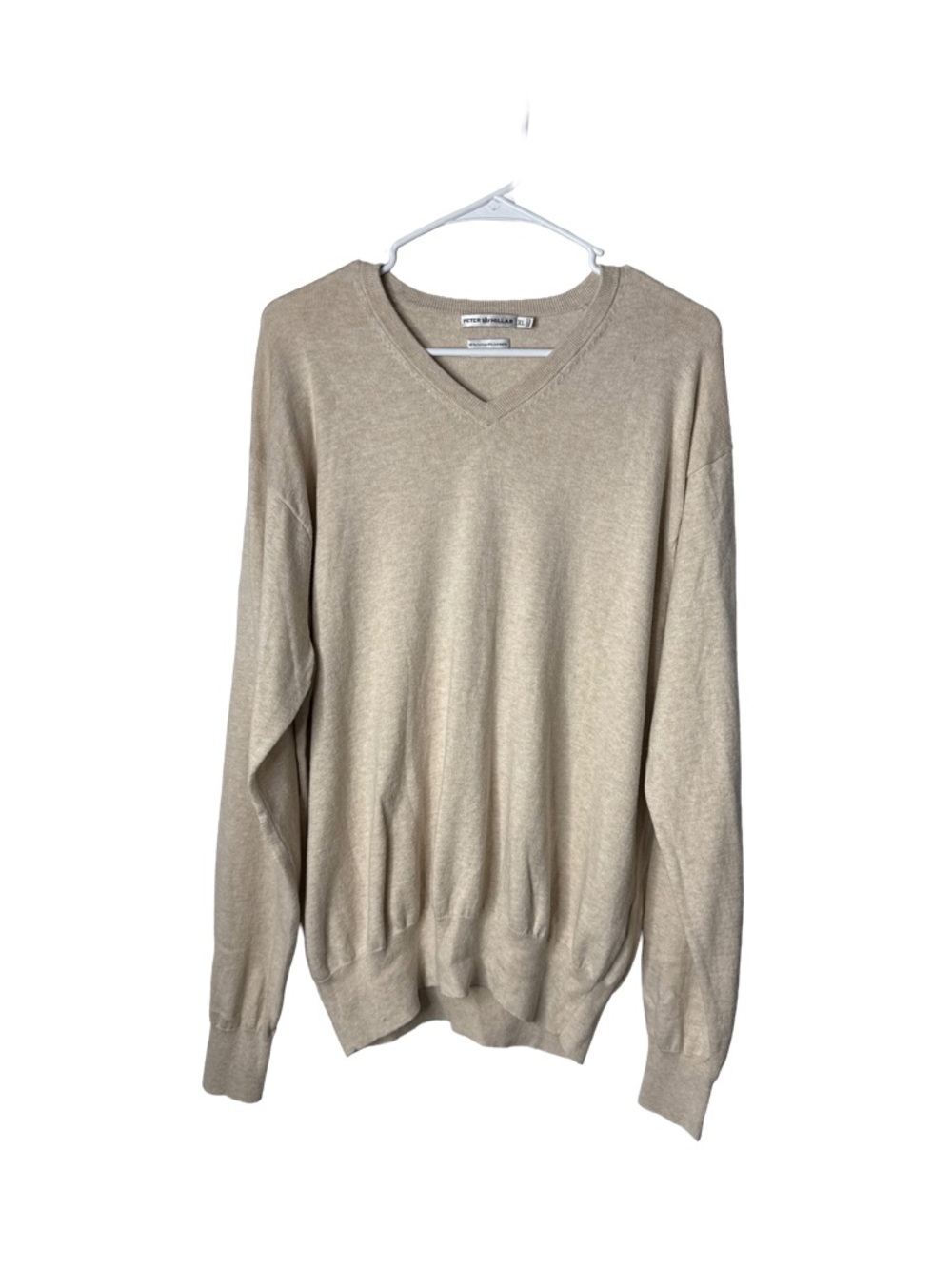 PETER MILLAR Sweater Men XL Cotton Cashmere V-Neck Preppy Luxury Pullover Beige